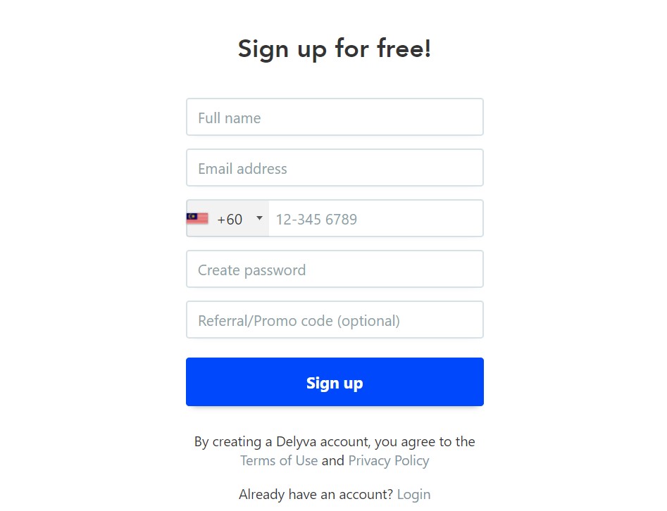 sign up with delyva