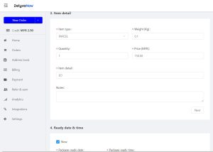 Enter parcel details to book cash on delivery (COD) courier service