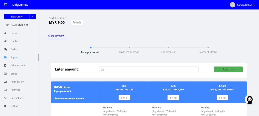 top up pelan delyva
