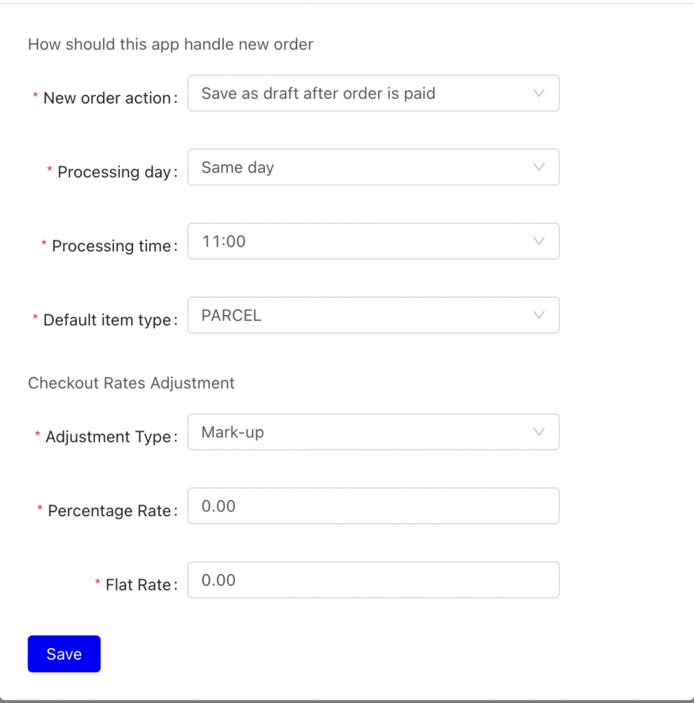 Delyva Shopify Settings